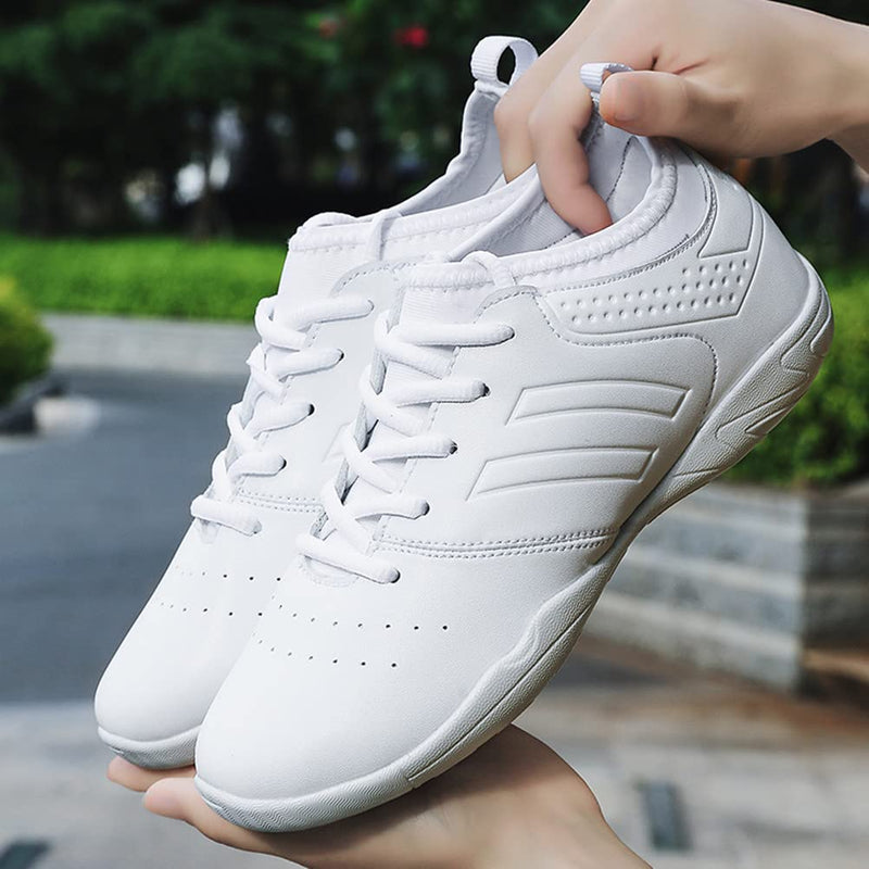 DADAWEN Cheer Shoes for Girls White Cheerleading Shoes Athletic Training Tennis Walking Sneakers for Women 7.5 White-02 - BeesActive Australia