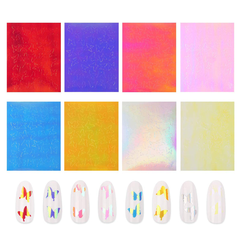 Butterfly Nail Sticker, FITDON 16pcs Holographic Butterfly Nail Art Decals 3D Vinyls Nail Stencil for Nails Manicure Tape Adhesive Foils DIY Decoration - BeesActive Australia