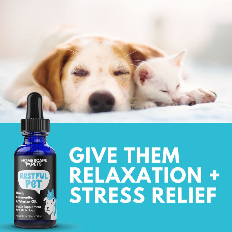 Hempseed, Chamomile & Valerian Oil for Cats & Dogs - RESTFUL PET - for Relaxation - Anxiety, Stress, Fireworks, Thunder, Separation - Natural Organic Calming Drops - All Breeds (2 fl oz) - BeesActive Australia