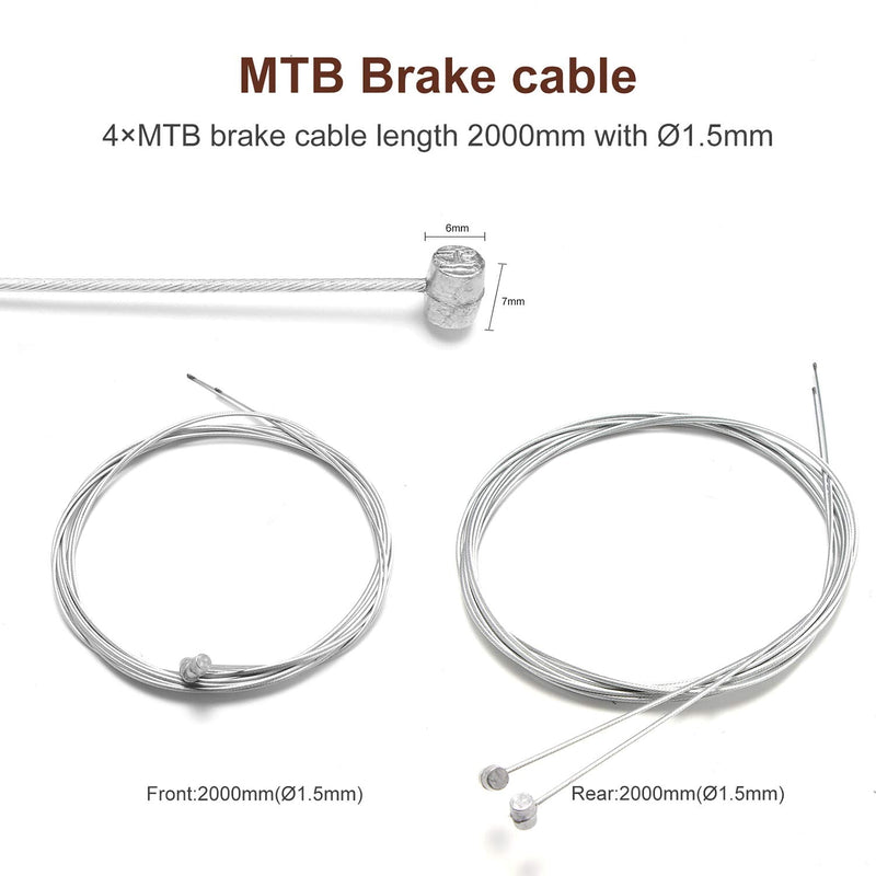 4PCS Premium Bike Brake Cable Set,Universal Standard Bicycle Brake Cable, Professional Bicycle Brake line For Front and Rear Mountain MTB or Road Bikes,include Free Cable Cap End Crimps accessories 2M - BeesActive Australia
