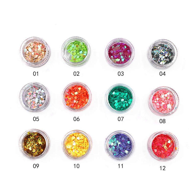 YesLady Nail Art Charms Sequin Heart Shape Glitter Slime Flakes For Nail Face Eye Slime 12 colors 12 Colors Heart Shape Sequin - BeesActive Australia