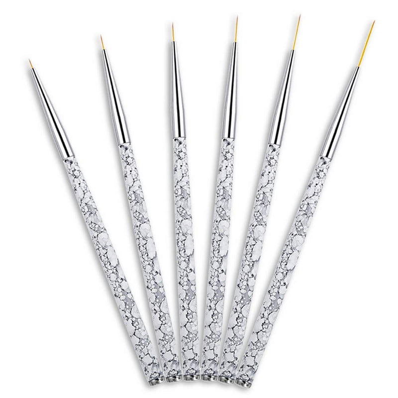 SILPECWEE 6Pcs Fine Nail Art Liner Brush Set Detailing Striping Blending Acrylic Nail Painting Flower Pen Manicure Accessories (5/7/9/11/15/20) NO1 - BeesActive Australia