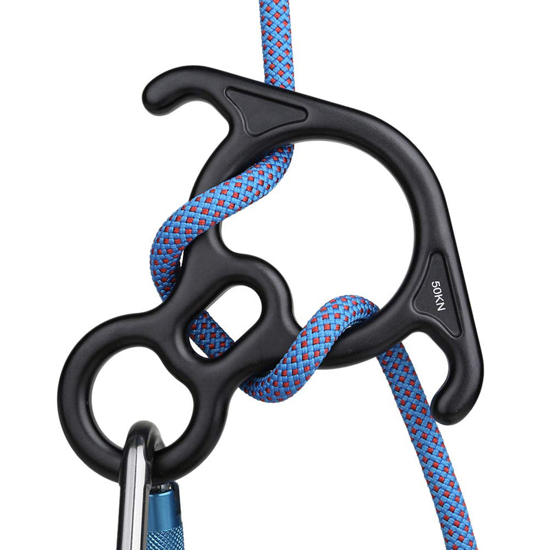 50KN Rescue Figure, 8 Descender Large Bent-Ear Belaying and Rappelling Gear Belay Device Climbing for Rock Climbing Peak Rescue 7075 Aluminum Alloy Black - BeesActive Australia