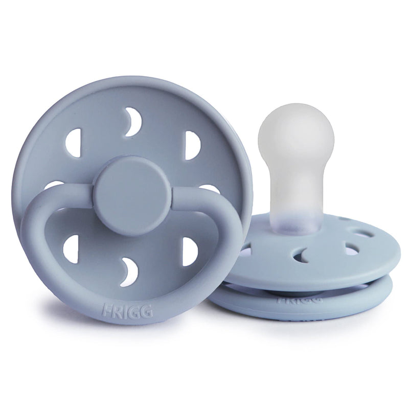 FRIGG Moon Natural Rubber Baby Pacifier | Made in Denmark | BPA-Free (Powder Blue/Slate, 6-18 Months) 2-Pack 6-18 Month Powder Blue/Slate - BeesActive Australia