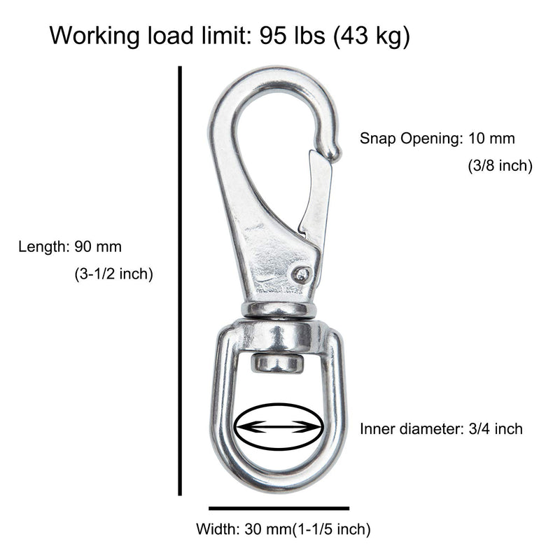 [AUSTRALIA] - SHONAN Stainless Steel Swivel Eye Snap Hook- 4-Pack (3-1/2 inch) Flag Pole Clips, Scuba Diving Clips Spring Hooks for Dog leashes, Keychains, Boat Anchor Ropes, Bird Feeders, Pet Chains 
