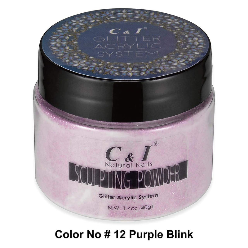 C&I Acrylic Powder, 12 Purple Blink Glitter, 3 D Nail Flower, Sculpting Nail Powder, 1.4 oz, 40 g - BeesActive Australia