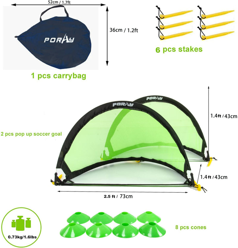 porayhut Pop up Soccer Net Soccer Goal for Kid Easy-up ,Set of 2 ,Portable 210D Oxford with 8 Field Marker Cones & Extra Stakes ,Fun for Backyard and Soccer Training Net - BeesActive Australia