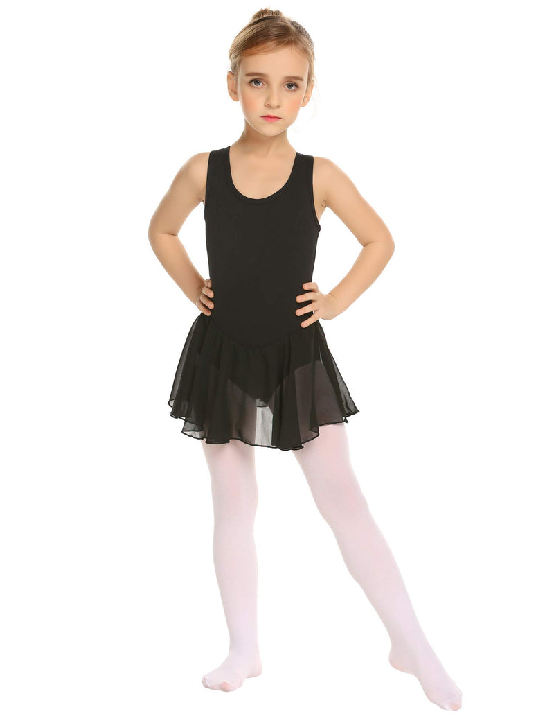 [AUSTRALIA] - Arshiner Kid Girls Hollow Back Ballet Leotard with Skirt Sleeveless Dance Dresses Black 6-7 Years 