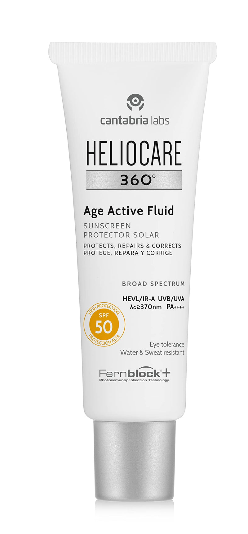 Heliocare 360° - Age Active Fluid, Sun Cream SPF50, Anti Ageing Protection, Water and Sweat Resistant, 50ml - BeesActive Australia