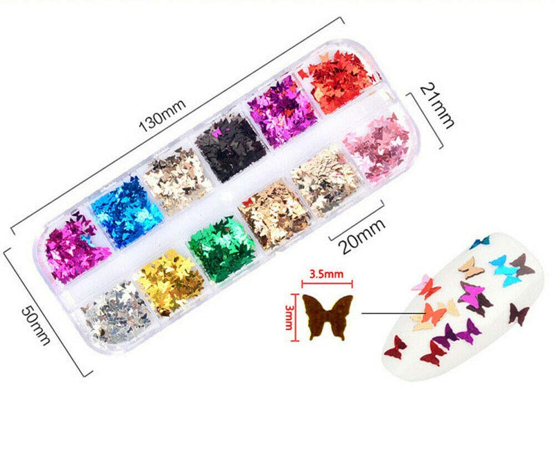 SIUSIO 16g 12color Laser Chunky Glitter Butterfly Sequin Nails Art Multicolor Decorations Accessories Ultra Thin Holographic Flake for Designer or Beginners DIY Design and Face Body Eye Makeup - BeesActive Australia