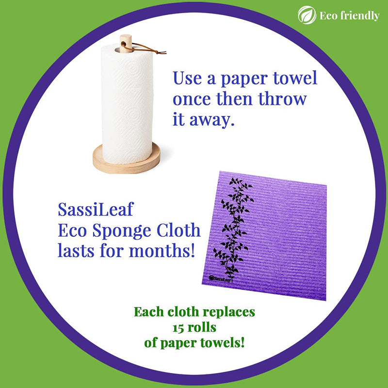SassiLeaf Swedish Dishcloth Cellulose Sponge Cloth, Absorbent, Reusable, Eco-Friendly, Set of 8 Lavender/Spring Green - BeesActive Australia