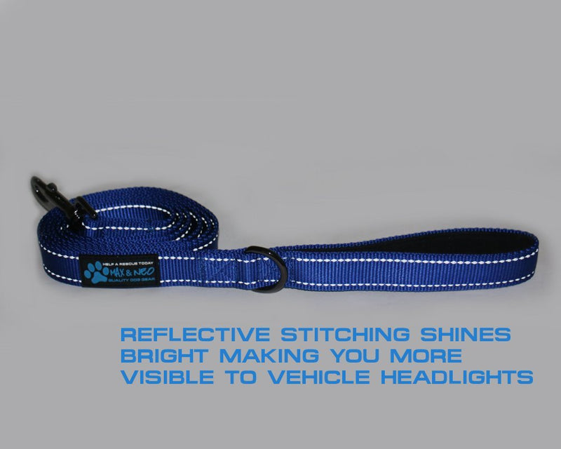 Max and Neo Reflective Nylon Dog Leash - We Donate a Leash to a Dog Rescue for Every Leash Sold 6 FT x 1" Wide BLUE - BeesActive Australia