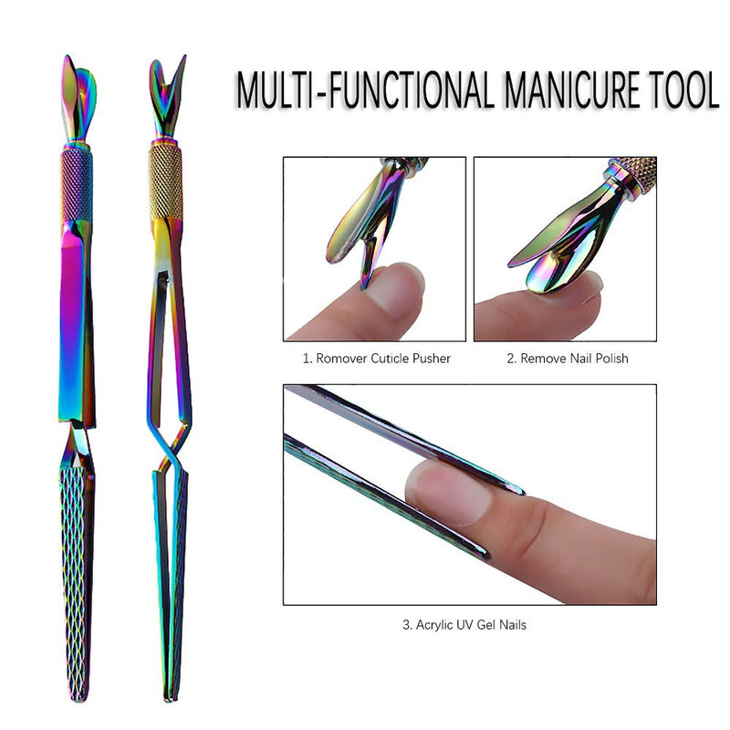 SILPECWEE 1 Pcs Colorful Stainless Steel Nail Art Pincher Cuticle Pusher False Nail Shaping Tweezers Multi-Function Manicure Tools No1 - BeesActive Australia