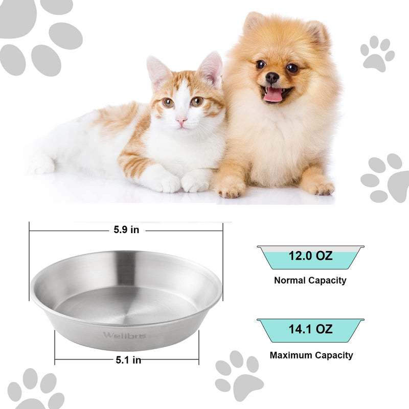 Wellbro Cat Food Bowls, 2 Pcs Stainless Steel Cat Food and Water Bowls, Whisker Fatigue Shallow Cat Dishes, Small Dog Puppies Fat Faced Cat Kitten Supplies 2 bowls - BeesActive Australia