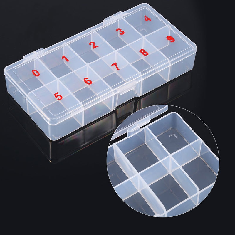 Plastic False Nail Tips Storage Box Case,Yosoo 10 Cells Compartments Acrylic Storage Case Natural Translucent Plastic False Nail Art Tips Box-5 Pcs - BeesActive Australia