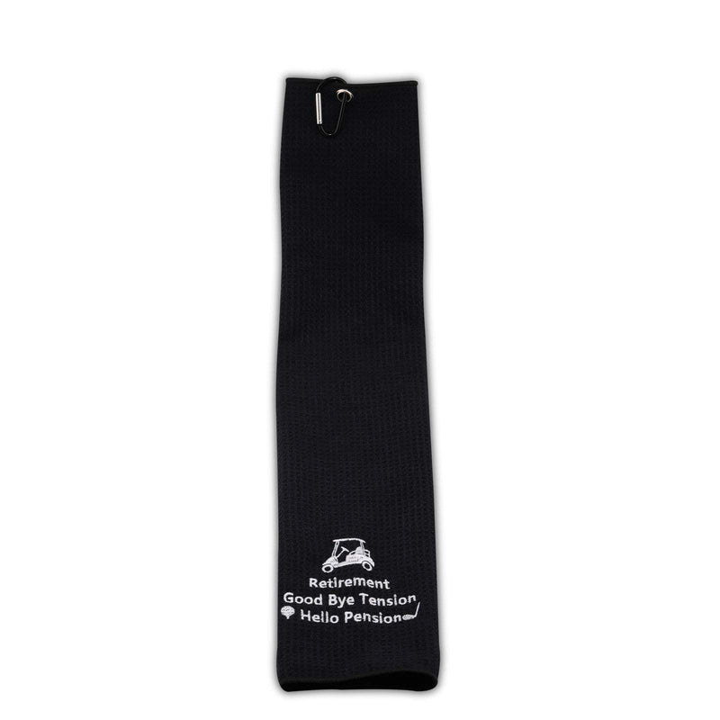 PXTIDY Retirement Golf Towel Good Bye Tension Hello Pension Embroidered Golf Towel with Clip Golfer Gift Golf Retirement Gifts for Men or Women (Black) Black - BeesActive Australia