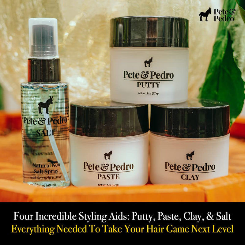 Pete & Pedro CORE FOUR HAIR KIT - Men's Hairstlying Best Of Set | Hair Clay, Paste, Putty, & Sea Salt Spray | As Seen on Shark Tank, 2 oz. Each - BeesActive Australia