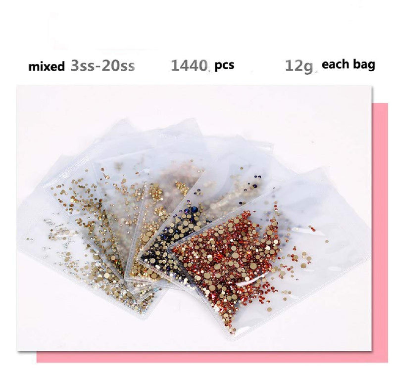 YAOBABBY 3 Bags AB Crystals Nail Art Rhinestones Round Beads Flatback Glass Charms Gems Stones for Nails Decoration Mixed SS3 4 5 6 8 10 12 16 20 - BeesActive Australia