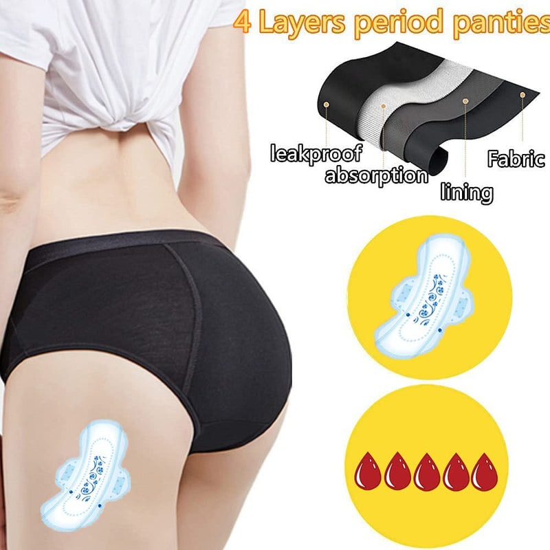 ZVZK Period Panties Heavy Flow 30ML Women Absorbent Leak Proof Panty Pants Menstrual Underwear Briefs Hipster M Black 3 Pack - BeesActive Australia