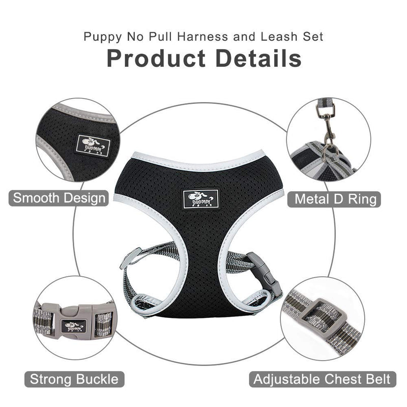 Puppy Harness and Leash Set - Dog Vest Harness for Small Dogs Medium Dogs- Adjustable Reflective Step in Harness for Dogs - Soft Mesh Comfort Fit No Pull No Choke XS Black - BeesActive Australia