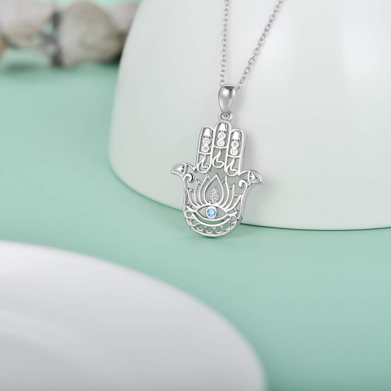 LONAGO Hamsa Necklace 925 Sterling Silver, Fatima Evil Eye Hamsa Hand Pendant Necklace Good Luck Jewelry Gift for Women Girl - BeesActive Australia