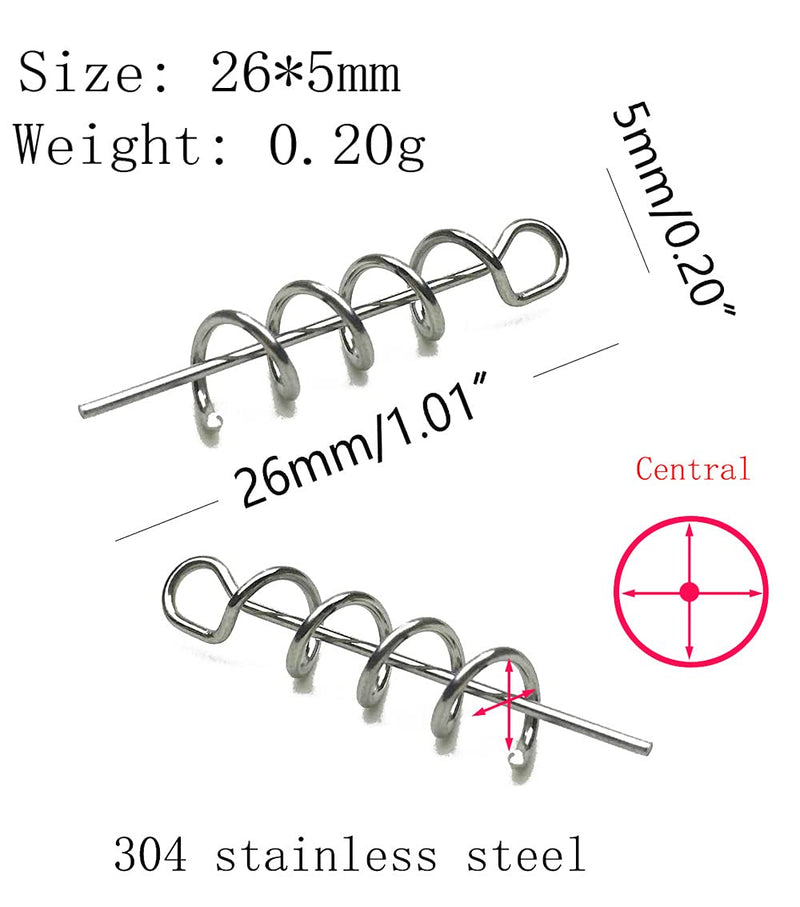 Hyamass 15mm/26mm/33mm/42mm Soft Lure Bait Spring Twist Lock Outdoor Fishing Crank Hook Centering Pin for Soft Lure Bait Worm Crank Nickel-B: 26*5mm 100pcs - BeesActive Australia