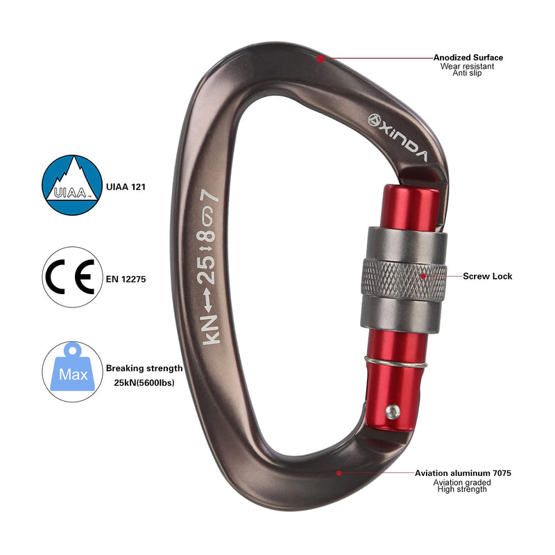 XINDA Screwgate Locking Carabiner Clip - Professional Rock Climbing Carabiner Screw Lock,Heavy Duty Carabiners for Climbing,Mountaineer,Hammock,Camping,Outdoor Equipment 5 pcs Gray - BeesActive Australia
