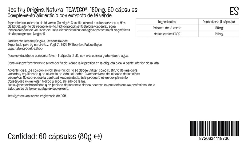 Healthy Origins, Natural Teavigo�, Green Tea Extract, 150mg, 60 Vegan Capsules, Lab-Tested, Soy Free, Gluten Free, Vegetarian, Non-GMO - BeesActive Australia