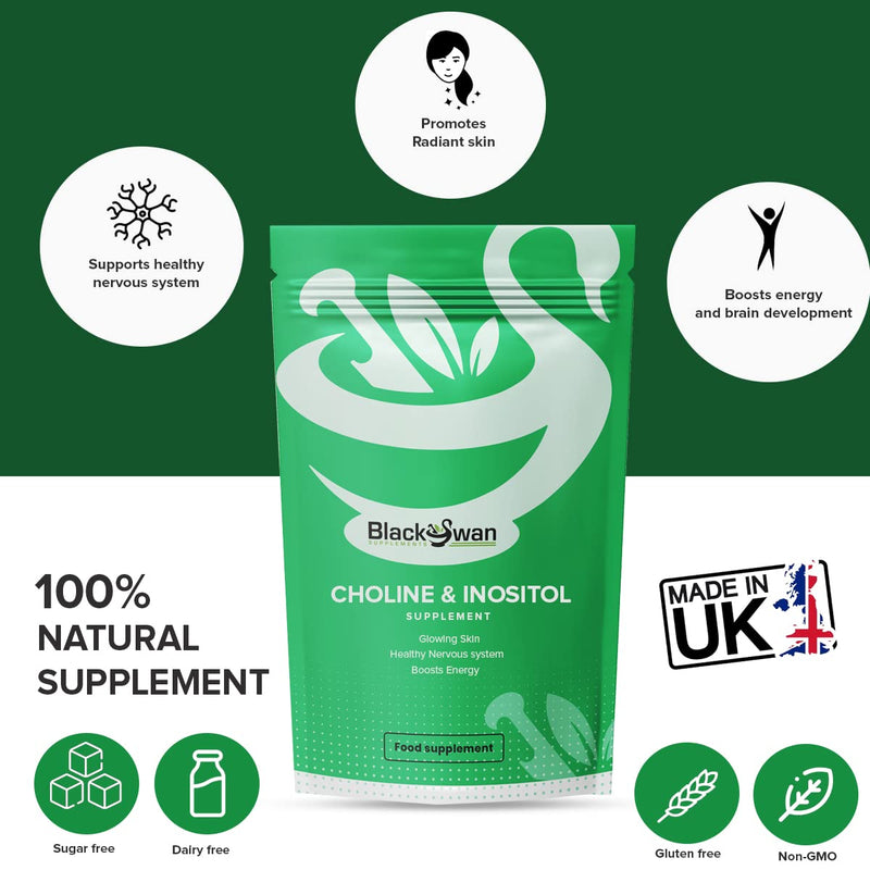 Black Swan Choline & Inositol 1000mg Capsules - Supports Healthy Nervous System, Glowing Skin & Energy Boost - Natural Supplement - 120 Caps - BeesActive Australia
