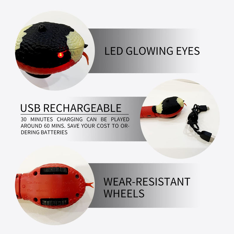 Snake Cat Toy for Cats, Smart Sensing Snake Rechargeable, Automatically Sense Obstacles and Escape, Realistic S-Shaped Moving Electro-Sensing Cat Snake Toy Red - BeesActive Australia