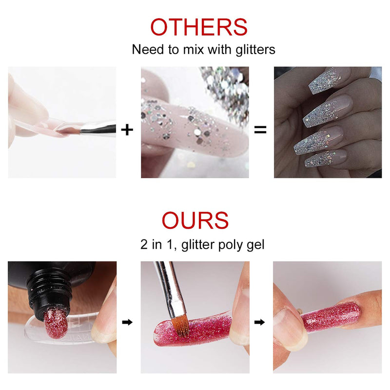 Saviland Different Poly Gel Nails Kit, 30ml Glitter Nail Builder Gel Color Changing Quick Building Extension Glue Red Acrylic Nail Manicure Set 7-without tools - BeesActive Australia