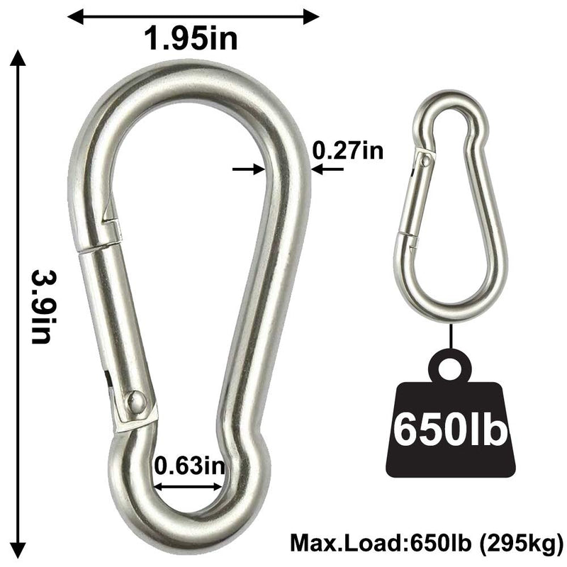 Rtudan 4 Inch Spring Snap Hook Carabiner - 304 Stainless Steel Snap Hook Heavy Duty Carabiner Clip,Carabiner Outdoor 4Pack - BeesActive Australia