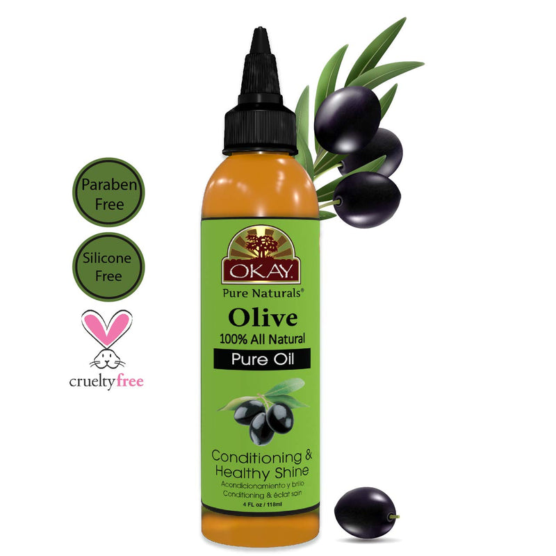 OKAY | 100% Pure Olive Oil | For All Hair Textures & Skin Types | Nourish, Strengthen & Replenish Elasticity | Deep Conditioning | All Natural | 4 Oz 4 Fl Oz (Pack of 1) - BeesActive Australia