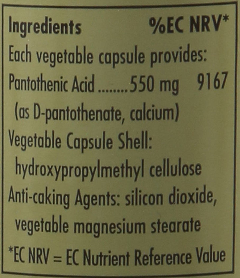 Solgar Pantothenic Acid 550 mg Vegetable Capsules - Pack of 50 - Reduces Tiredness and Fatigue - For Daily Use - Vegan and Gluten Free - BeesActive Australia