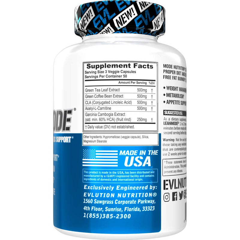 EVL Weight Loss Support Pills - Premium Multipurpose Appetite Metabolism and Fat Loss Support for Men and Women - LeanMode with Green Coffee Bean Extract CLA and Garcinia Cambogia - 50 Servings - BeesActive Australia