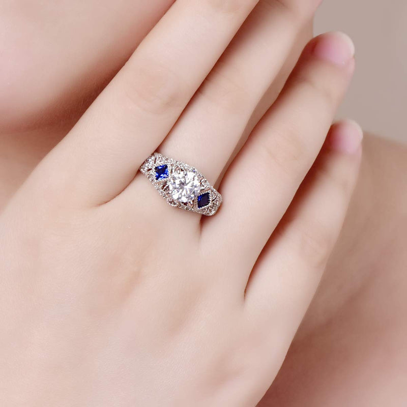 Empsoul 925 Sterling Silver Wide Ring Round Cut White Topaz Royalblue Cubic Zirconia Wedding Engagement Ring for Women Girls Size 5 US5 White & Royalblue - BeesActive Australia