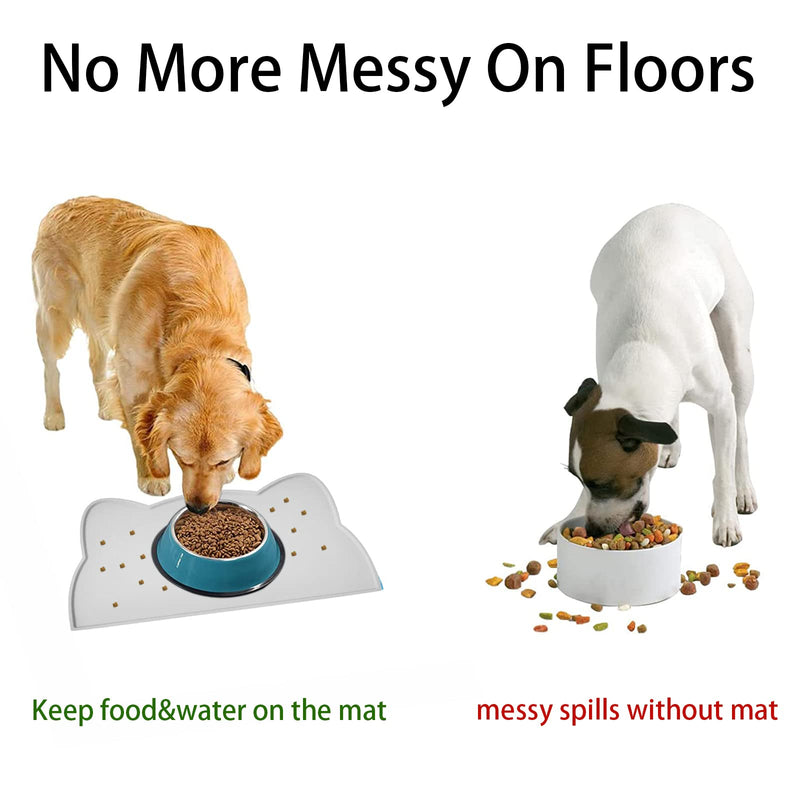 TOKAYIFE Cat Food Mat, Silicone Non Slip Dog Bowl Mat Waterproof Cat Feeding Mat Stop Food Spills and Water Messes Out to Floor Pet Food Mat 17" x 10" Light Gray - BeesActive Australia