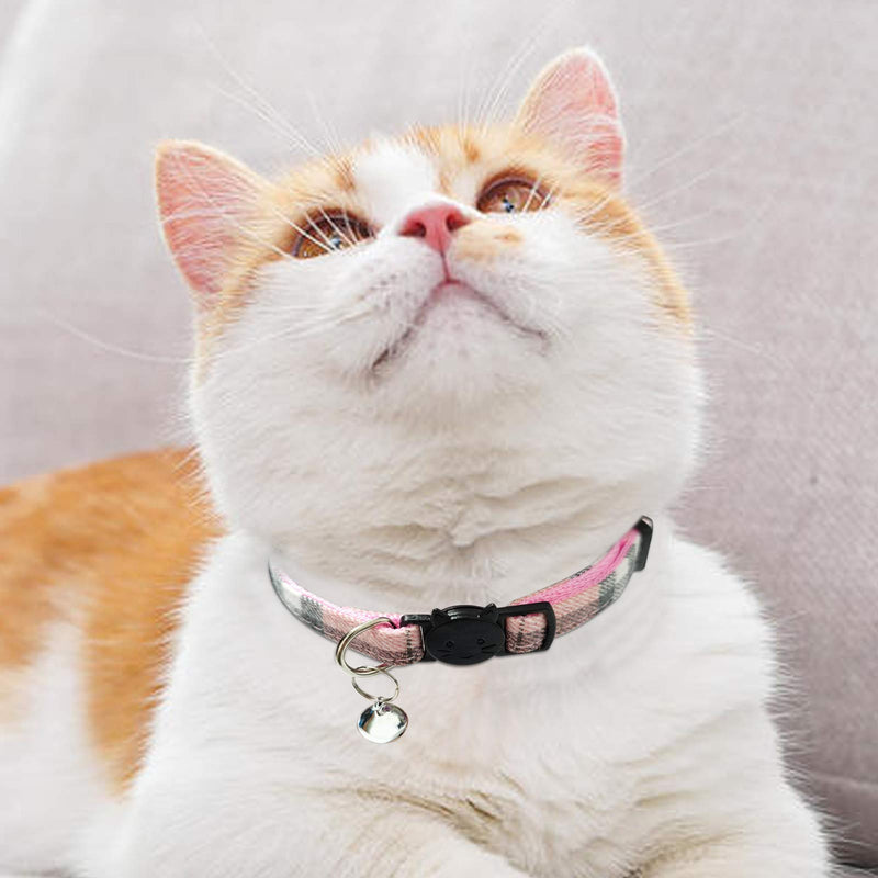 MJIYA Pet Dog and Cat Collar with Bell Grid Collar Plastic Buckle Light Adjustable Collars Pink Medium - BeesActive Australia