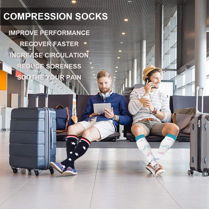 Compression Socks For Women&Men 1/3/6 Pairs - Best Medical for Running Athletic Flight Travel Circulation Recovery, 20-30mmHg A2-assorted 8- 6 Pairs Small / Medium - BeesActive Australia