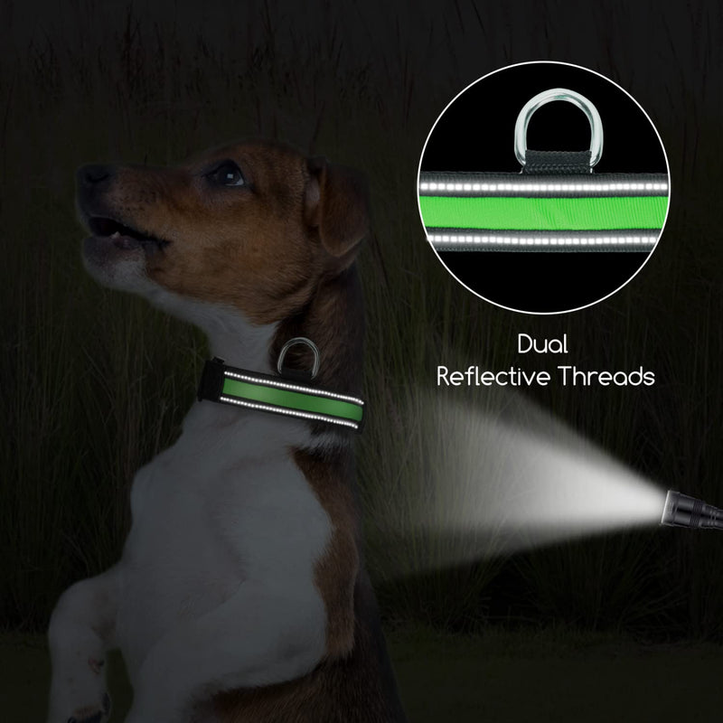 Light Up Dog Collars, Nobleza USB Rechargeable Waterproof Glow in The Dark Dog Collars for Night Safety with 3 Lighting Modes, Adjustable LED Glowing Dog Collars for Small, Medium and Large Dogs L (20-24"L) Green - BeesActive Australia