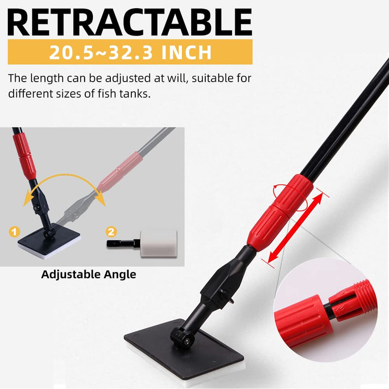 PTFJZ Fish Tank Cleaning Tools 7 in 1 35" Aquarium Cleaner Sponge Brush Seaweed Sand Rake Fish Net Algae Scraper for Glass Aquariums Fiberglass Telescopic Handle Fish Cleaning Kit - BeesActive Australia