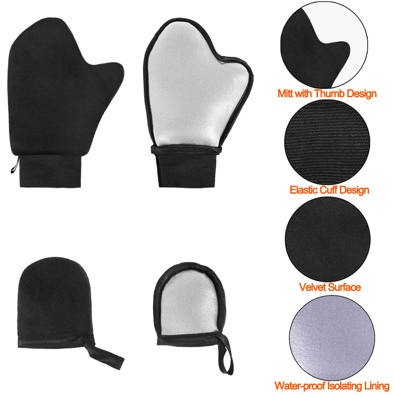 Self Tanning Mitts Applicator Kit 5 in 1- Includes 2 Sunless Tanning Mitt with Thumb, 1 Tanning Back Lotion Applicator, 1 Finger Face Tanning Mitt, 1 Exfoliating Glove - Ultra Soft and Streak Free - BeesActive Australia