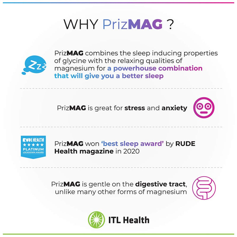 PrizMAG by ITL Health Vegan Magnesium Bisglycinate Capsules - 90ct - Digestive Health & Sleep Support Formula | High Absorption | No Fillers or Stearates | Magnesium Oxide Free (90 Caps) - BeesActive Australia