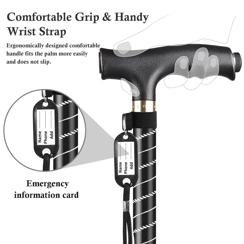 OOCOME LED Light Aluminium Walking Stick With Rubber Ferrule Adjustable Walking Cane for Men Women Arthritis Seniors Disabled and Elderly - BeesActive Australia