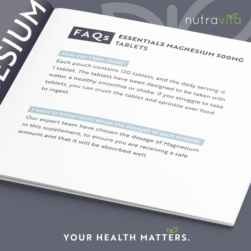 Magnesium Supplements 500mg - 120 Vegan High Strength Magnesium Tablets � 4 Month Supply � Supports Muscle Function, Tiredness, Energy, Bones, Nervous System - Letterbox Friendly - UK Made - Nutravita - BeesActive Australia