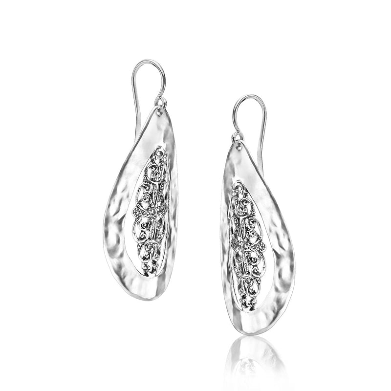 925 Sterling Silver Earrings Large Drop Shape Lace, Oxidized, Stylish, Hypoallergenic, Nickel and Lead-free, Artisan Handcrafted Designer Collection, French Wire Back, Made In Israel, Gift For Her - BeesActive Australia