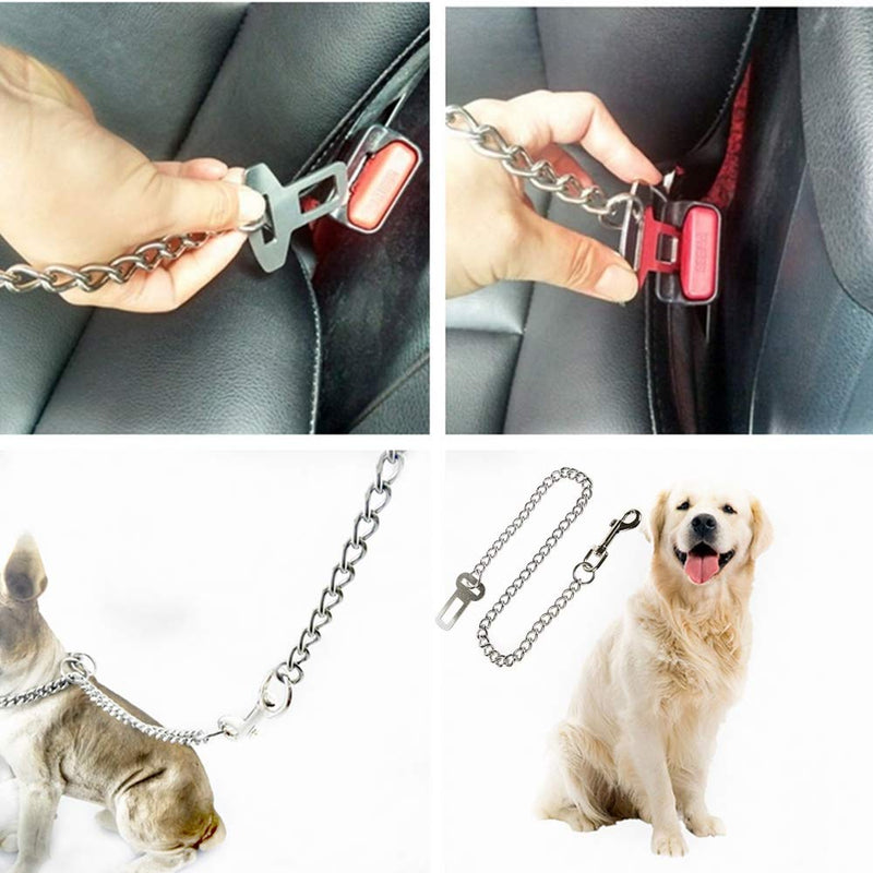 Stainless Steel Dog Car Seat Belt Pet Dog Car Safety Harness Chew Proof Strong Safety Restraint Heavy Duty Big Canine Dog Car Leash Strap with Double Clip and Latch Attachment (20 Inch) - BeesActive Australia