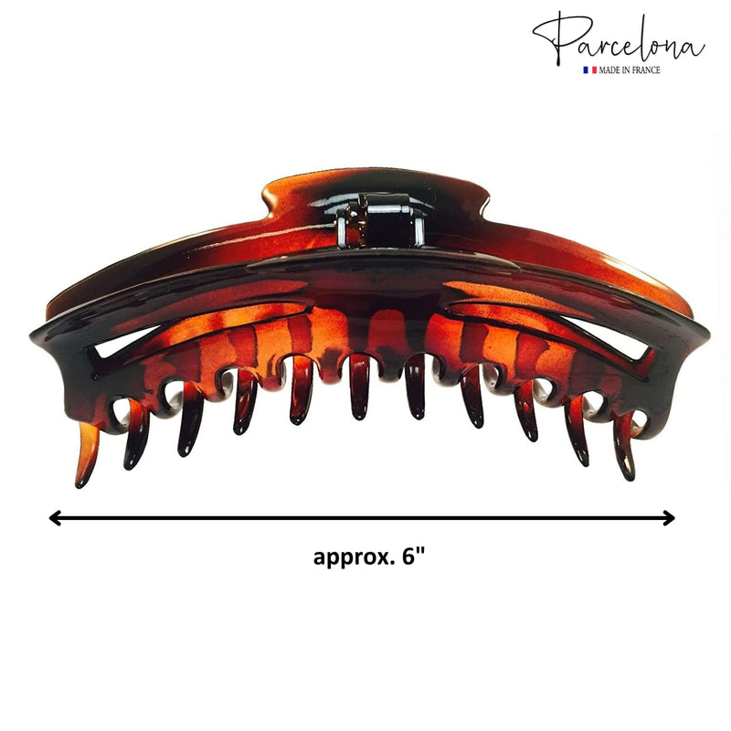 Parcelona French Bend Narrow Large Jumbo 6" Tortoise Shell Cellulose No Slip Grip Covered Spring Jaw Hair Claw Clip Clamp for Women Girls Durable Paris Hair Accessories, Made in France (Shell) - BeesActive Australia