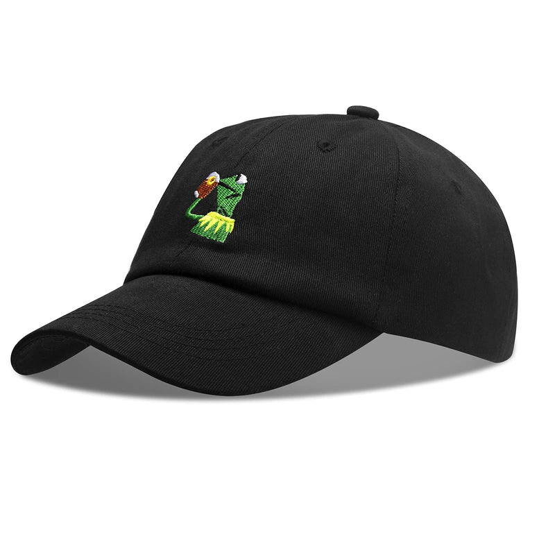 Baseball Cap Kermit The Frog Sipping Tea Logo Trucker Hat Unisex Outdoor Adjustable Strapback Cap Black - BeesActive Australia