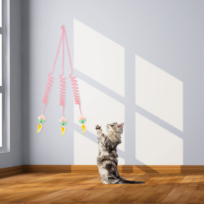 WishLotus Interactive Cat Toys, 2 Pack Soft Plush Cat Toys Self-Hanging Door Cat Plush Toys with Bells Long Tail Elastic Indoor Cat Toys for Cat Chase Play and Kill Time Pink+Blue - BeesActive Australia